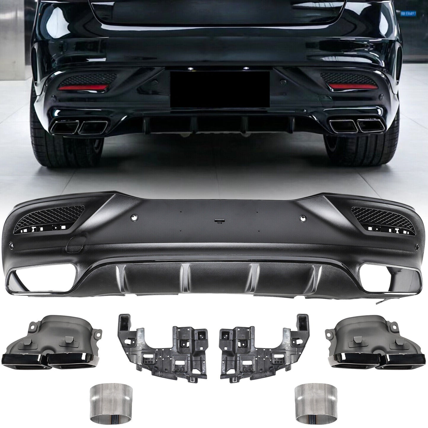 Diffusore posteriore doppio tubo adatto per Mercedes GLE C292 pacchetto nero