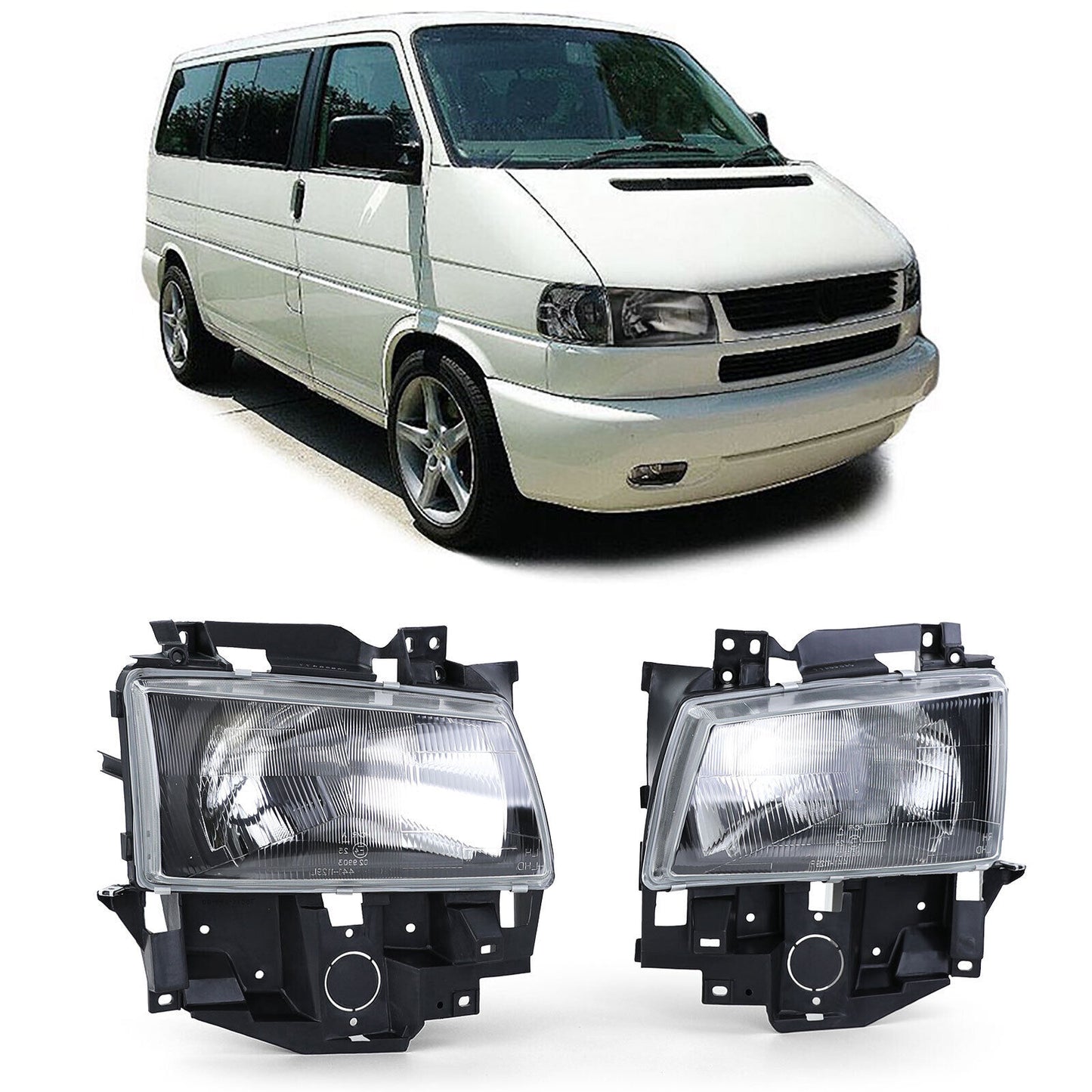 Pair of H4 Black Smoke Headlights for VW Bus T4 Caravelle Multivan 96-03 