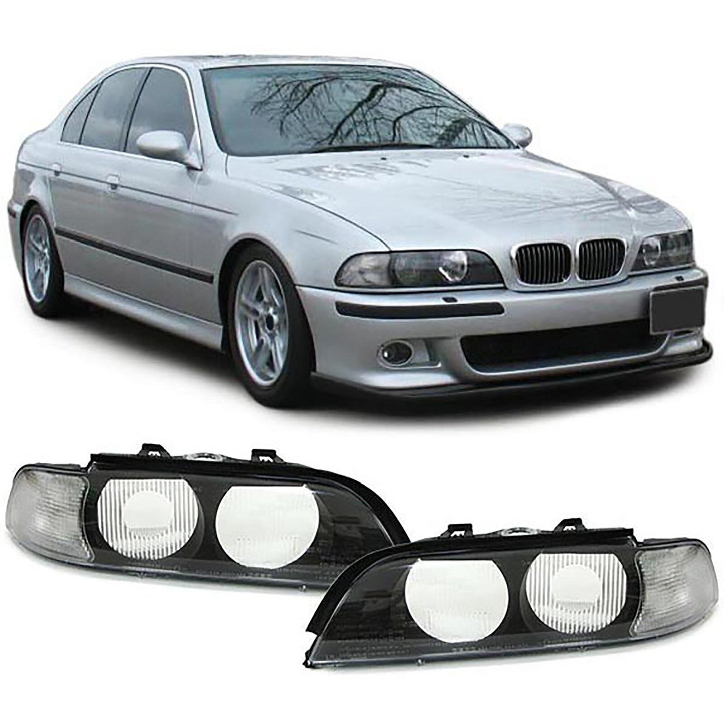 Coppia di lenti per fari allo xeno, indicatori di direzione bianchi aftermarket compatibile con BMW E39 95-00