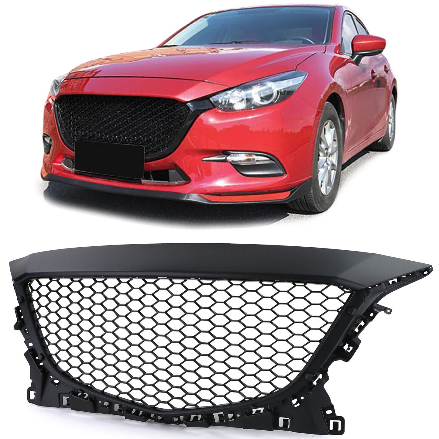 Griglia radiatore sportiva senza emblema in design a nido d'ape nera per Mazda 3