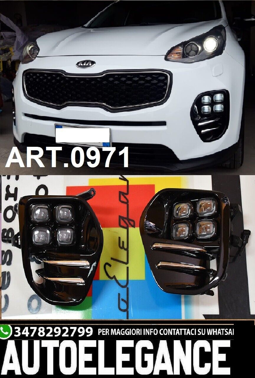 KIA SPORTAGE 2015-2018 GRIGLIE FENDINEBBIA DIURNE LED  + PEDANE LATERALI SOTTO PORTA