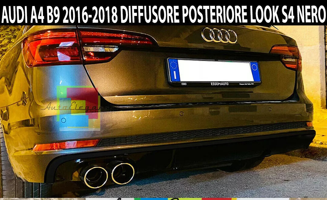 DIFFUSORE AUDI A4 B9 2016-2018 SOTTO PARAURTI POSTERIORE NERO LUCIDO - SOLO PER PARAURTI STANDARD