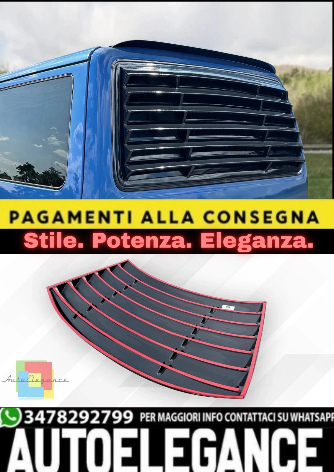 💫Tapparella Posteriore / Louver in ABS Nero Lucido per VW T4 (1990–2003)💫