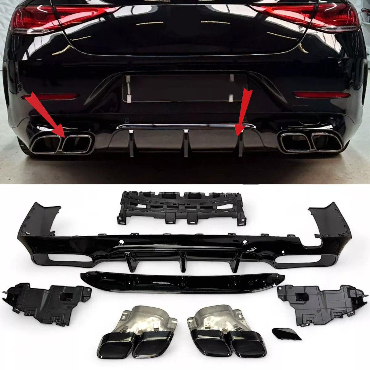 KIT DIFFUSORE ADATTO PER Mercedes X257 C257 CLS + pezzi di scarico (NERO)