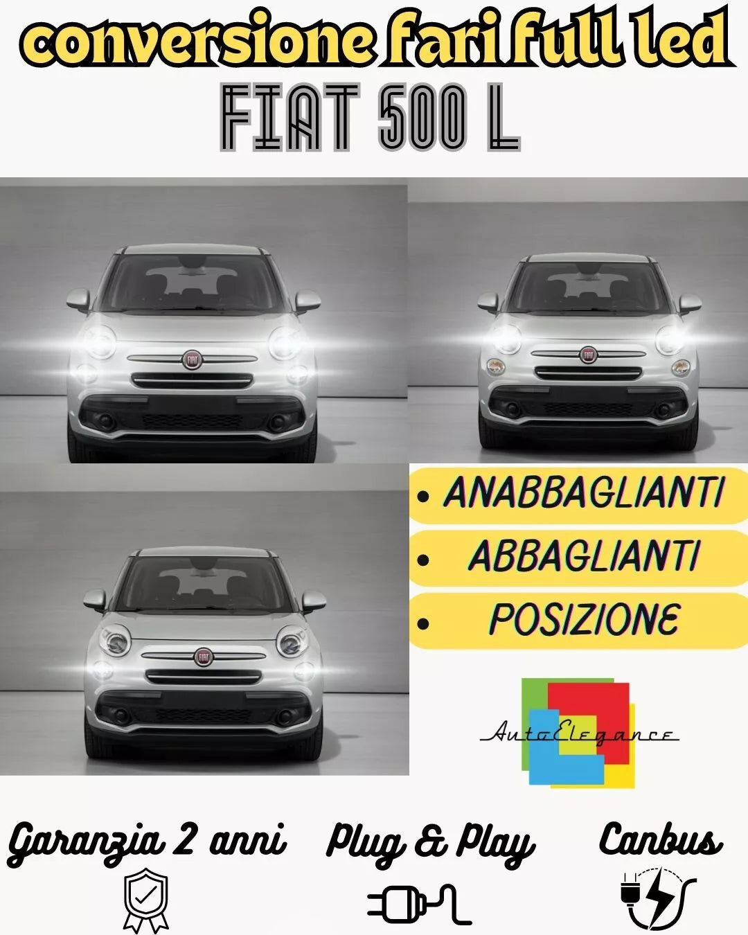 KIT FARI FULL LED PER FIAT 500 L ANABBAGLIANTI H7 + ABBAGLIANTI H7 CANBUS 6000K