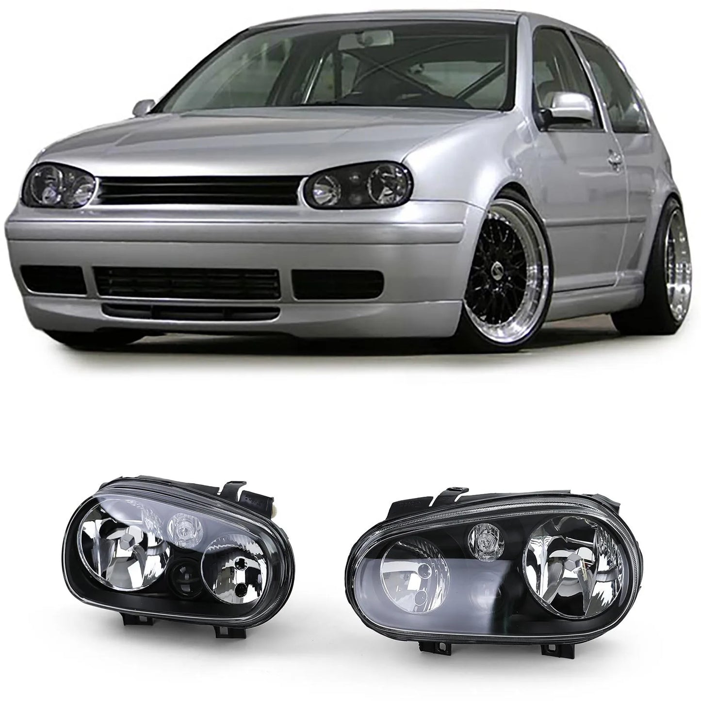 💎Clear Glass Headlight Kit with Black Fog Lamp for VW Golf IV 4 97-03💎