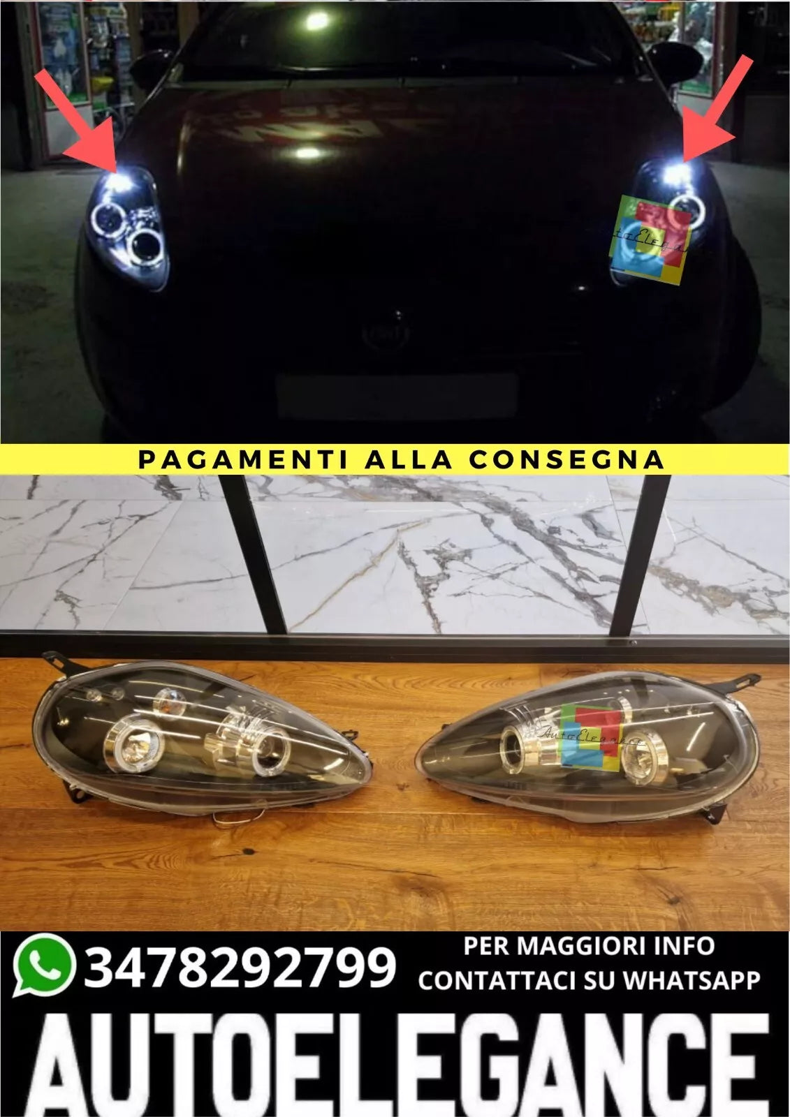 🔥ART.2159 FARI ANTERIORI GRANDE PUNTO 2005-2008 NERI ANGEL EYES🔥