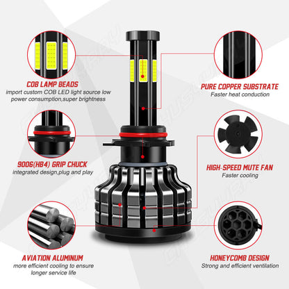 9005 9006 LED Headlight Kit Bulbs Combo 6000K High-Low Beam 