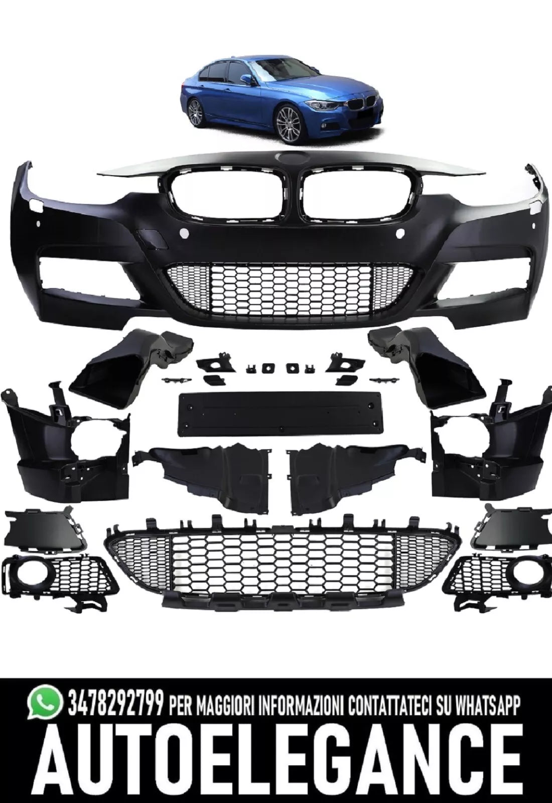 PARAURTI ANTERIORE COMPLETO DI ACCESSORI ADATTO PER BMW SERIE 3 F30 F31 2011-19