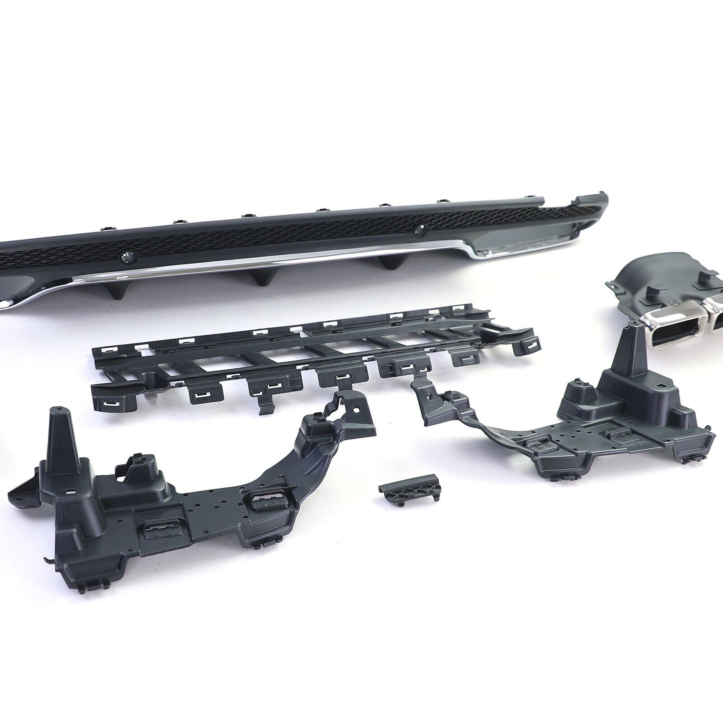 Aftermarket Chrome Sport Rear Diffuser with Exhaust Tips Compatible with Mercedes C W205 S205 14-18 