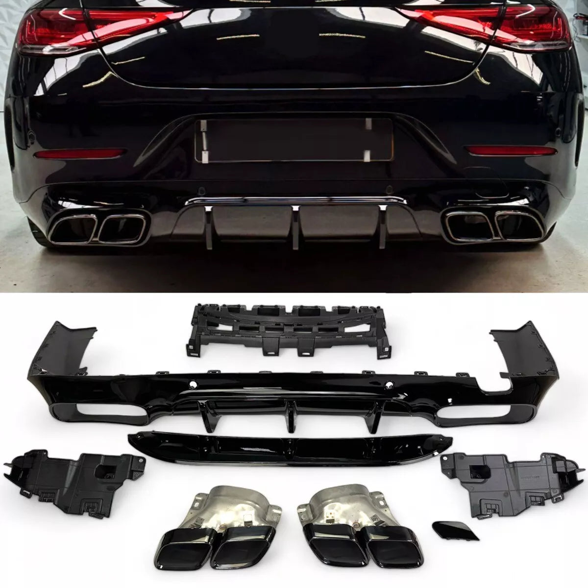 KIT DIFFUSORE ADATTO PER Mercedes X257 C257 CLS + pezzi di scarico (NERO)