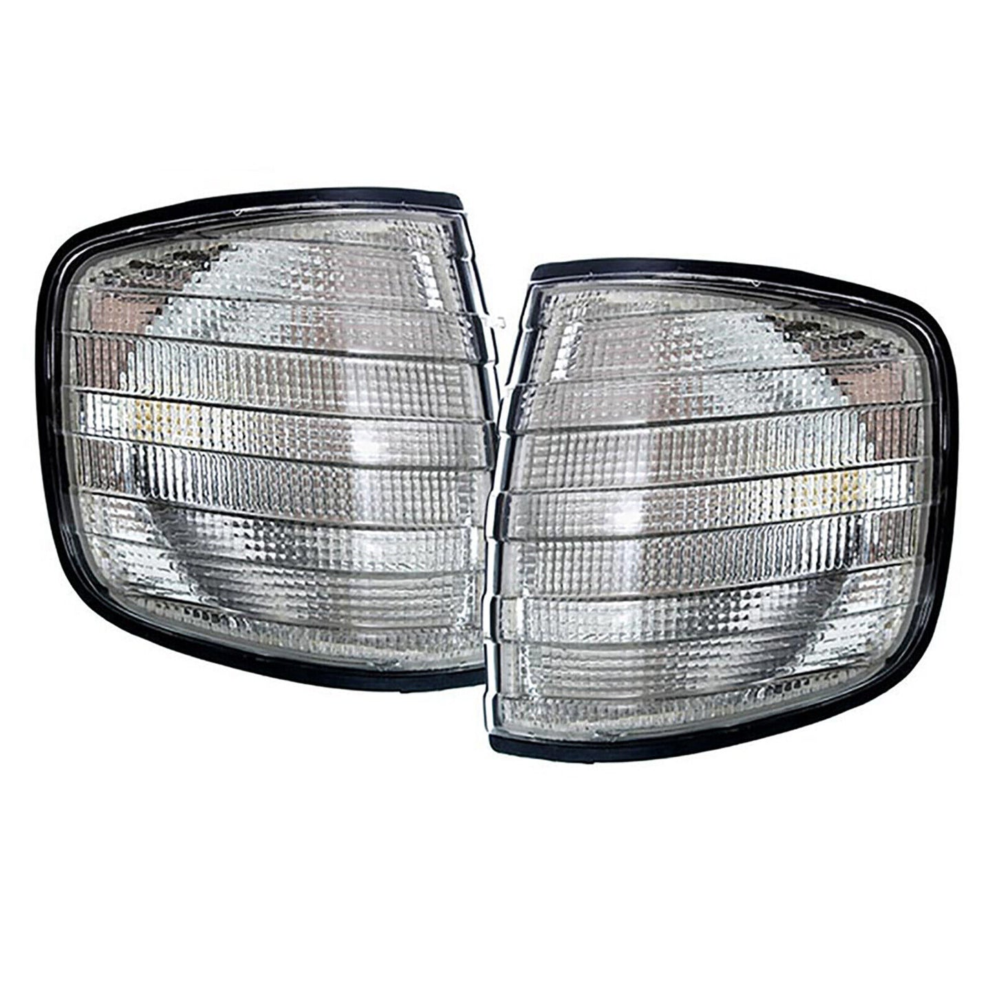 Pair of Black Smoked Turn Signal Lights Left Right Aftermarket Compatible with Mercedes S-Class W126 79-91 