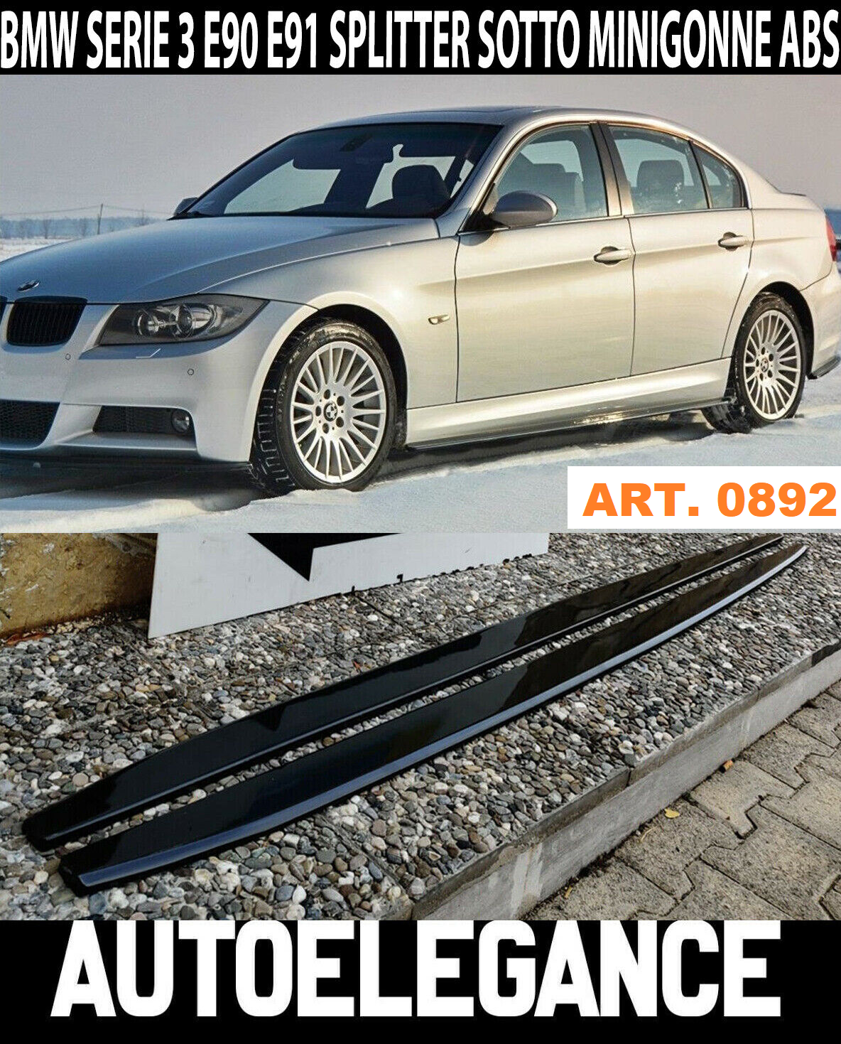 BMW SERIE 3 E90 E91 2004-2011 FLAPS SOTTO MINIGONNE ABS NERO LUCIDO SPLITTER