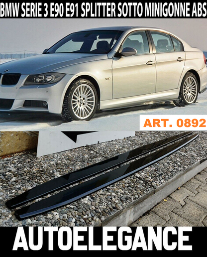BMW SERIE 3 E90 E91 2004-2011 FLAPS SOTTO MINIGONNE ABS NERO LUCIDO SPLITTER