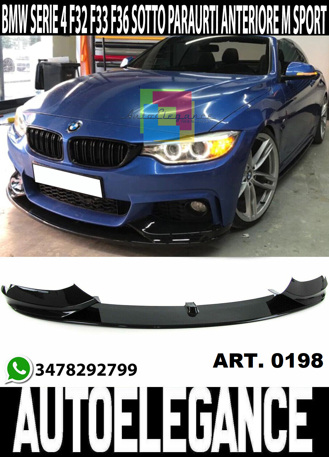 BMW 4 SERIES F32 F33 F36 FRONT SPOILER UNDER BUMPER M SPORT GLOSS BLACK 