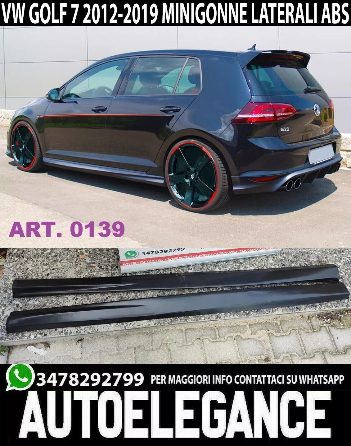 0139 VW GOLF 7 / 7.5 2012-2019 COPPIA MINIGONNE LATERALI SPORTIVE SOTTO PORTA