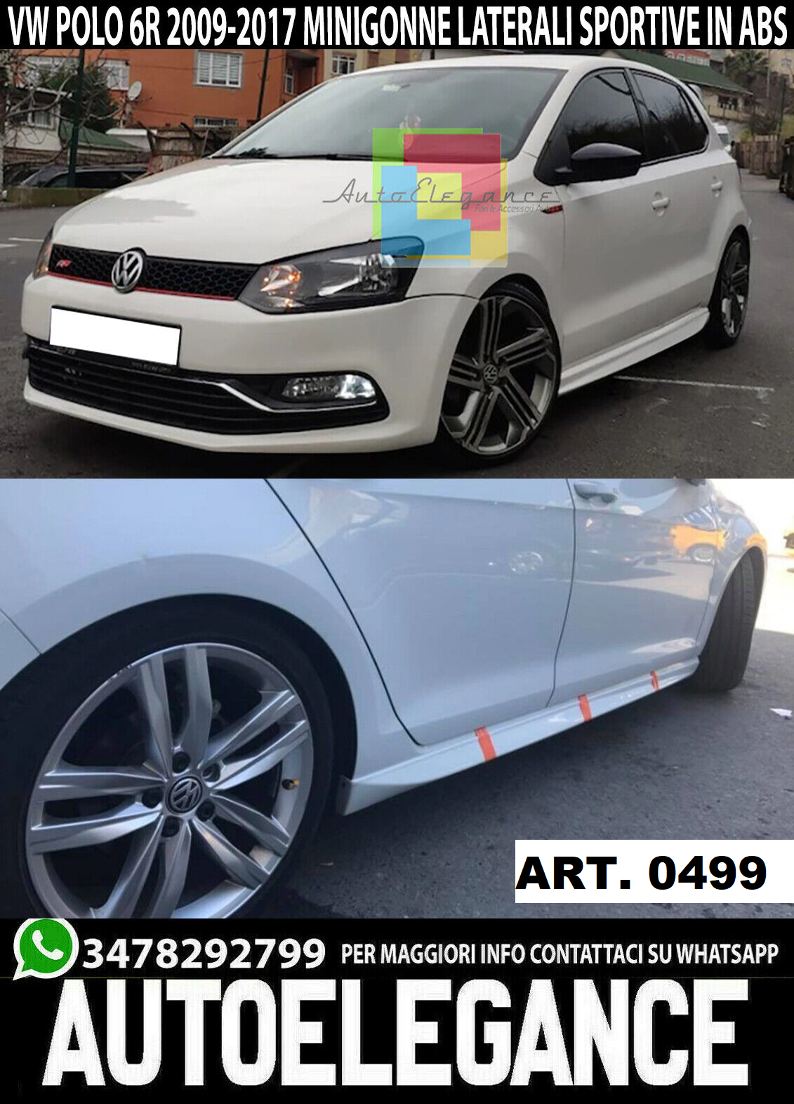 VW POLO 6R 6C 2009-2017 SPOILER MINIGONNE LATERALI ABS LOOK SPORTIVO ABS