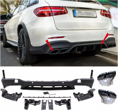 Rear Spoiler Diffuser + Exhaust Tips (BLACK) 63 AMG LOOK for Mercedes GLC x253 