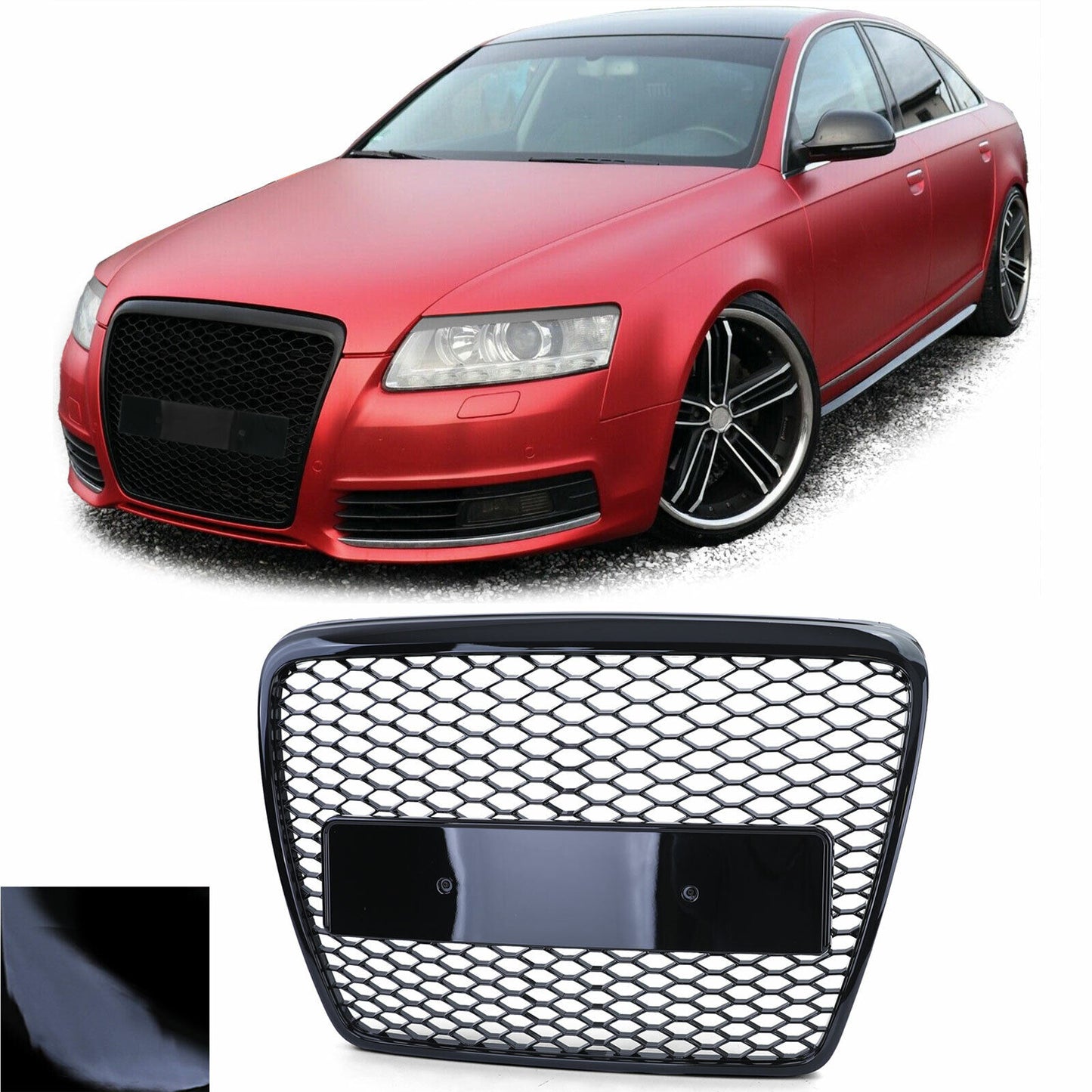 Griglia radiatore sportivo a nido d'ape senza emblema nero lucido per Audi A6 C6