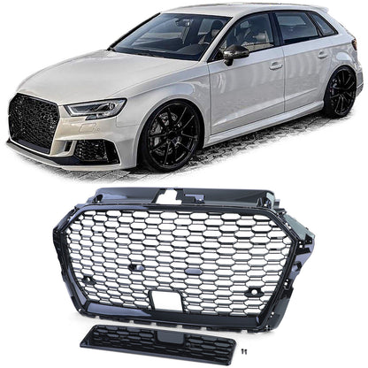 Griglia sportiva Griglia a nido d'ape nera lucida compatibile per Audi A3 8V 16-20 con ACC