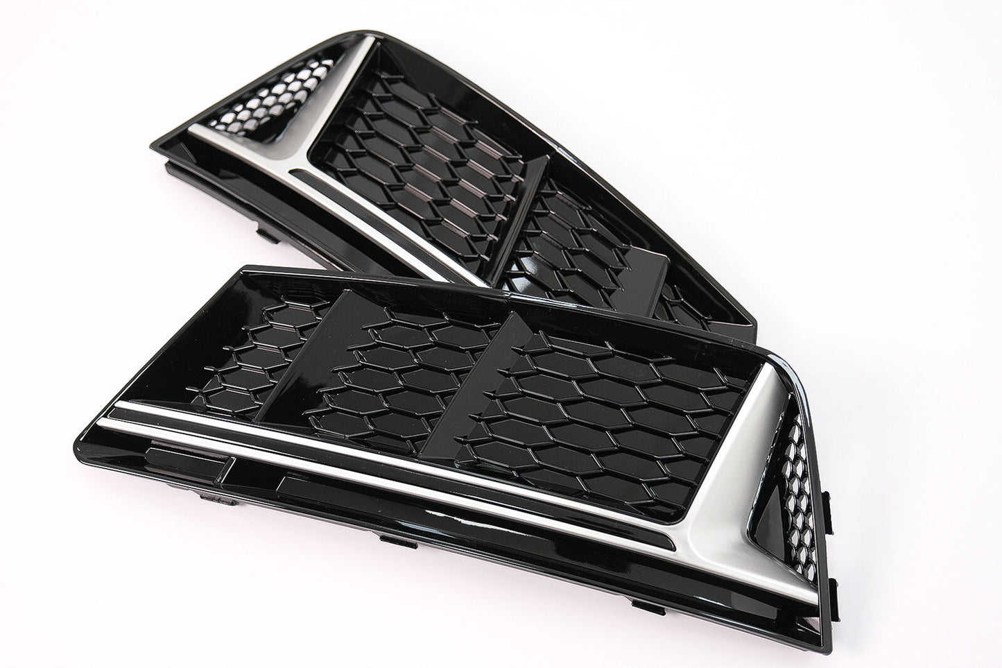 Bumper Grilles Covers Side for Audi A4 B9 2016-2018 RS4 Look Silver 