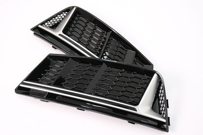 Bumper Grilles Covers Side for Audi A4 B9 2016-2018 RS4 Look Silver 