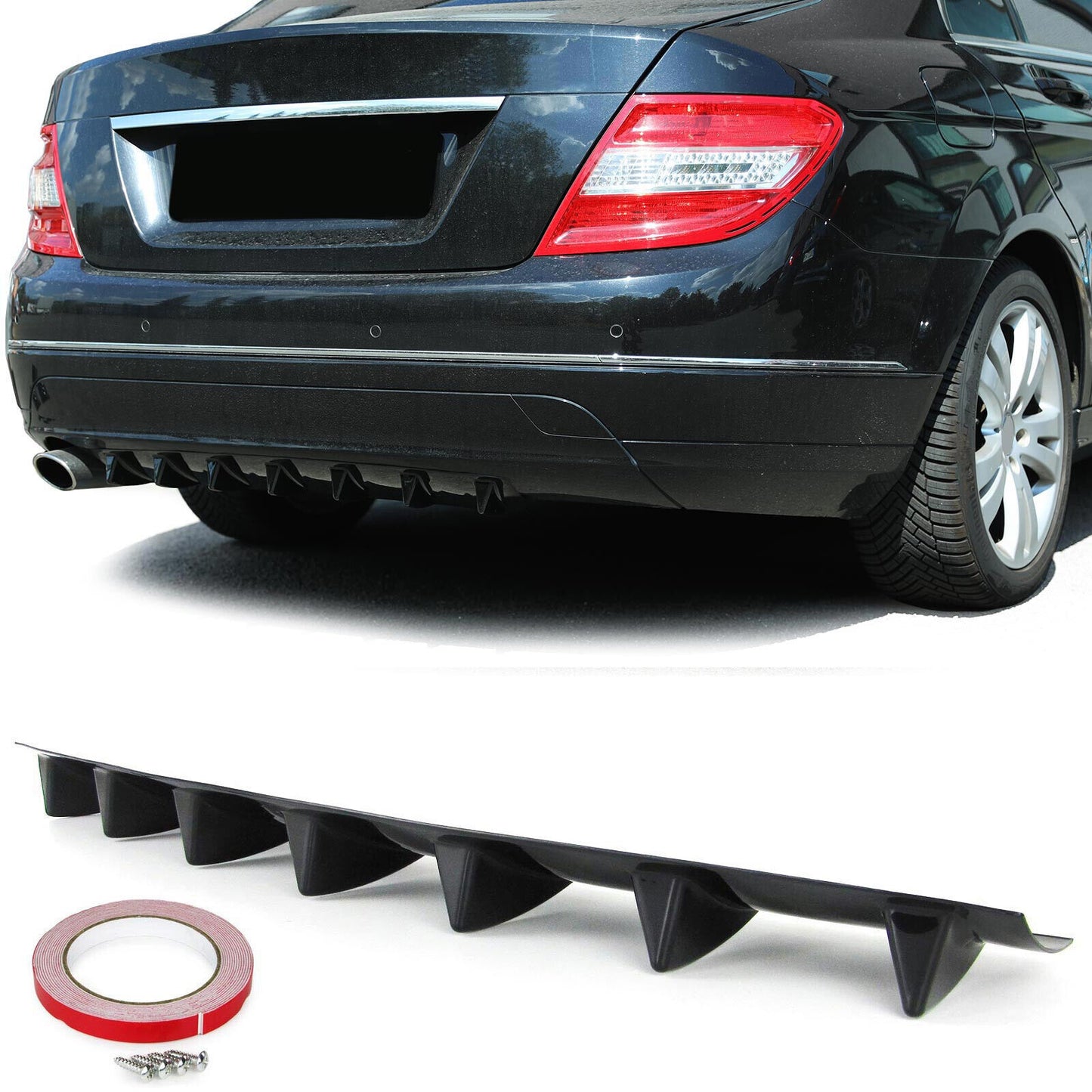 Universal 7-Flat Rear Bumper Diffuser Gloss Black 