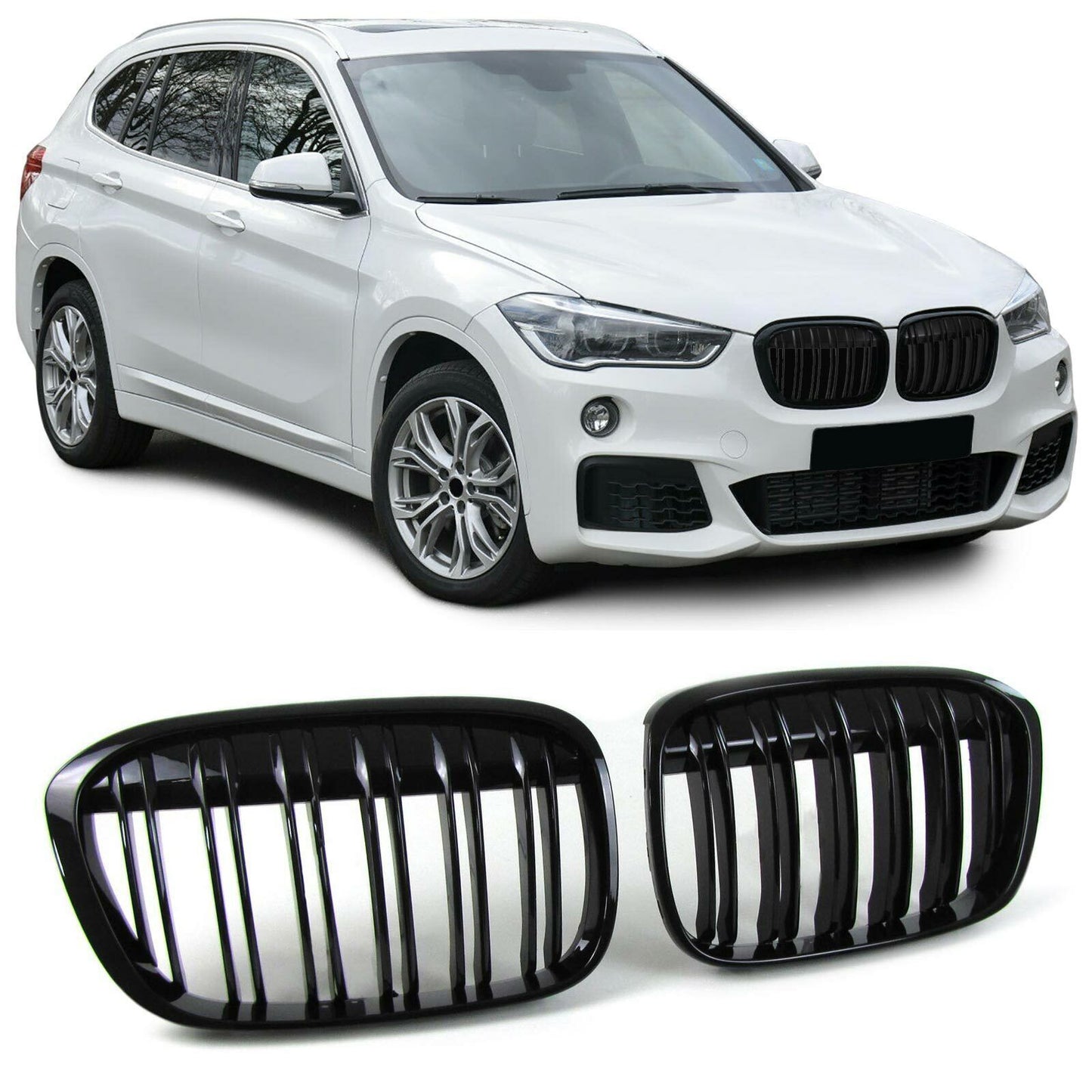 Griglia radiatore sportiva doppia barra performance lucida per BMW X1 F48 14-19