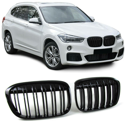 Griglia radiatore sportiva doppia barra performance lucida per BMW X1 F48 14-19