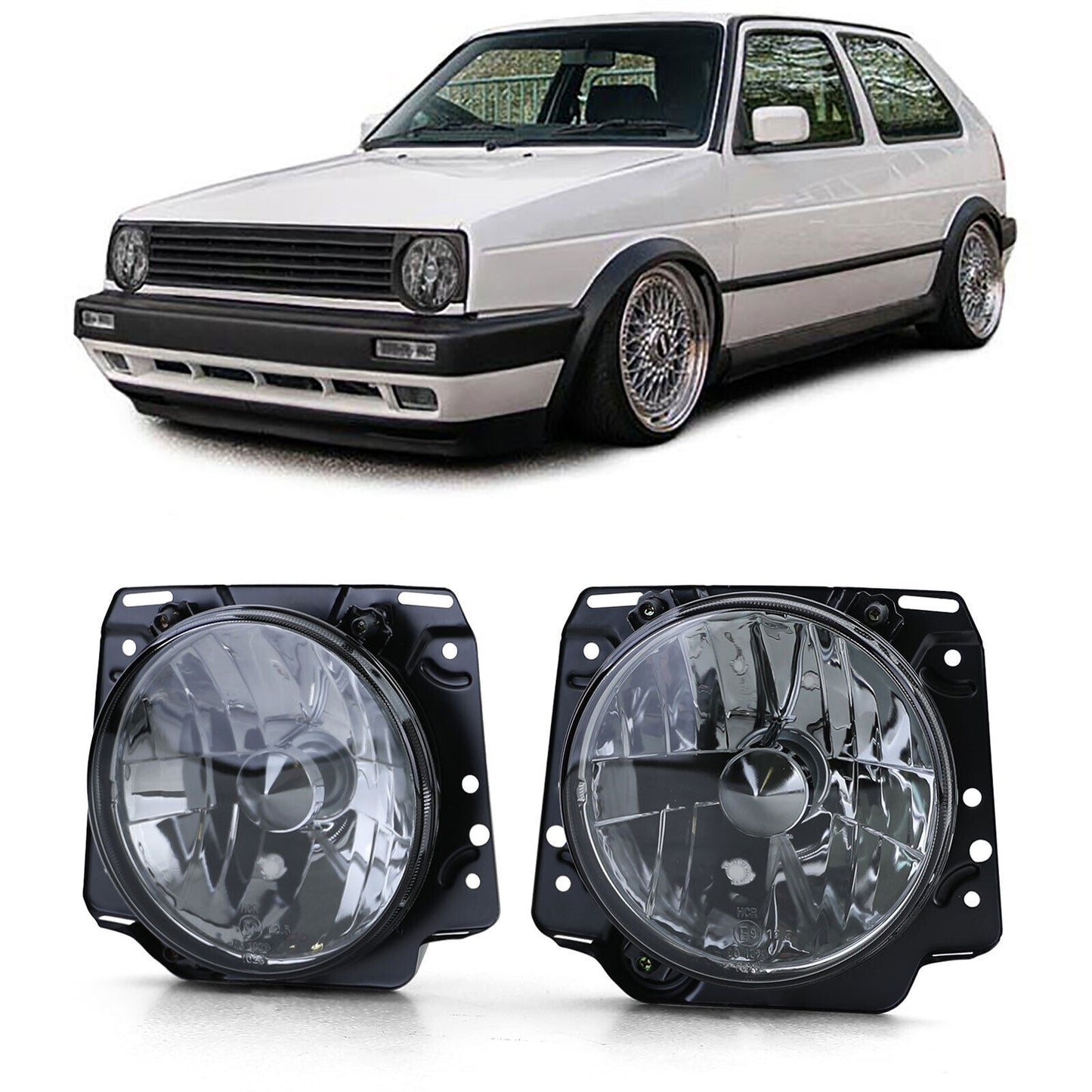 Faro in vetro trasparente nero fumè compatibile per VW Golf 2 83-91