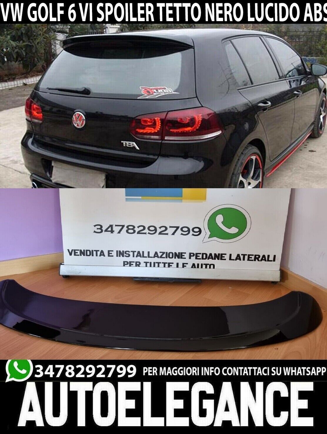 🟢SPOILER SUL TETTO VW GOLF 6 2008-2012🟢LUNOTTO POSTERIORE NERO LUCIDO✨