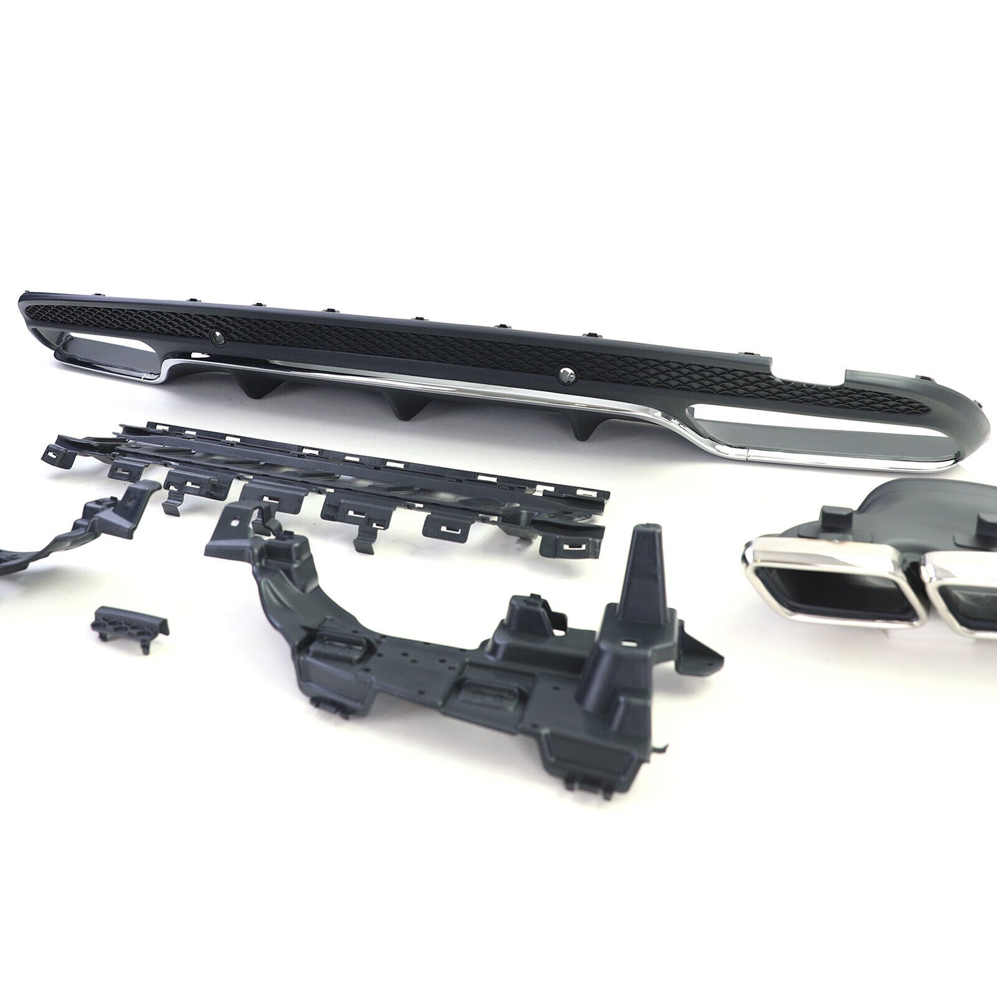 Aftermarket Chrome Sport Rear Diffuser with Exhaust Tips Compatible with Mercedes C W205 S205 14-18 