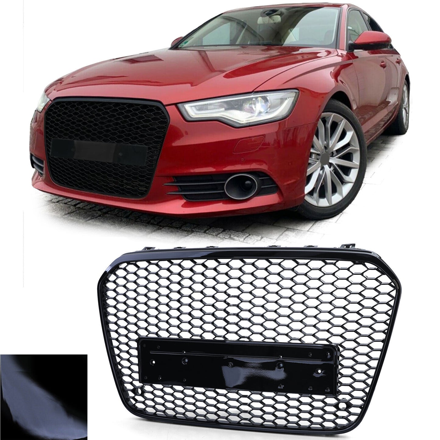 Griglia Sportiva A Nido D'ape Senza Emblema Nero Lucido Per Audi A6 C7 4G 10-14