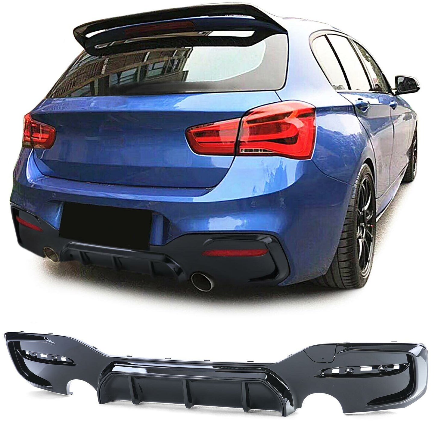 Diffusore posteriore sportivo nero lucido aftermarket compatibile con BMW Serie 1 F20 F21 15-19 LCI M135 M140
