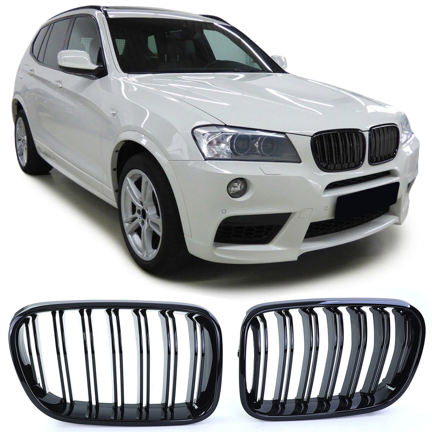 Griglia del radiatore sportiva doppia barra lucida per prestazioni compatibile per BMW X3 F25 10-14