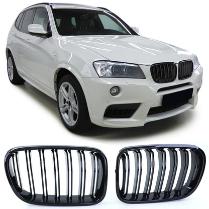 Griglia del radiatore sportiva doppia barra lucida per prestazioni compatibile per BMW X3 F25 10-14