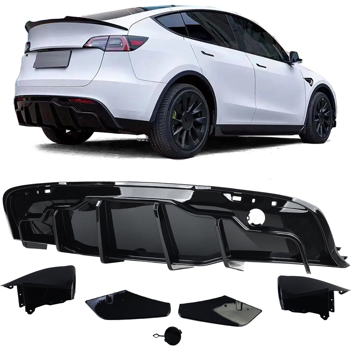 Aftermarket Performance Black Gloss Rear Diffuser Compatible with 2019 Tesla Model Y 