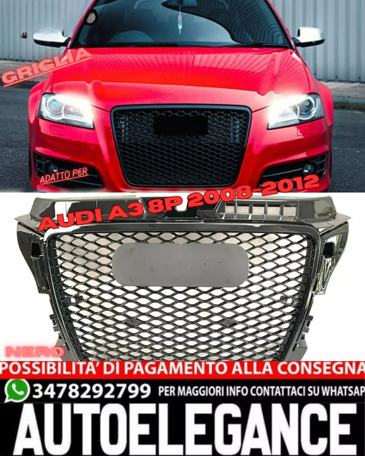 ✨GRIGLIA ANTERIORE ADATTO PER AUDI A3 8P 2008-2012 ABS NERO LUCIDO✨