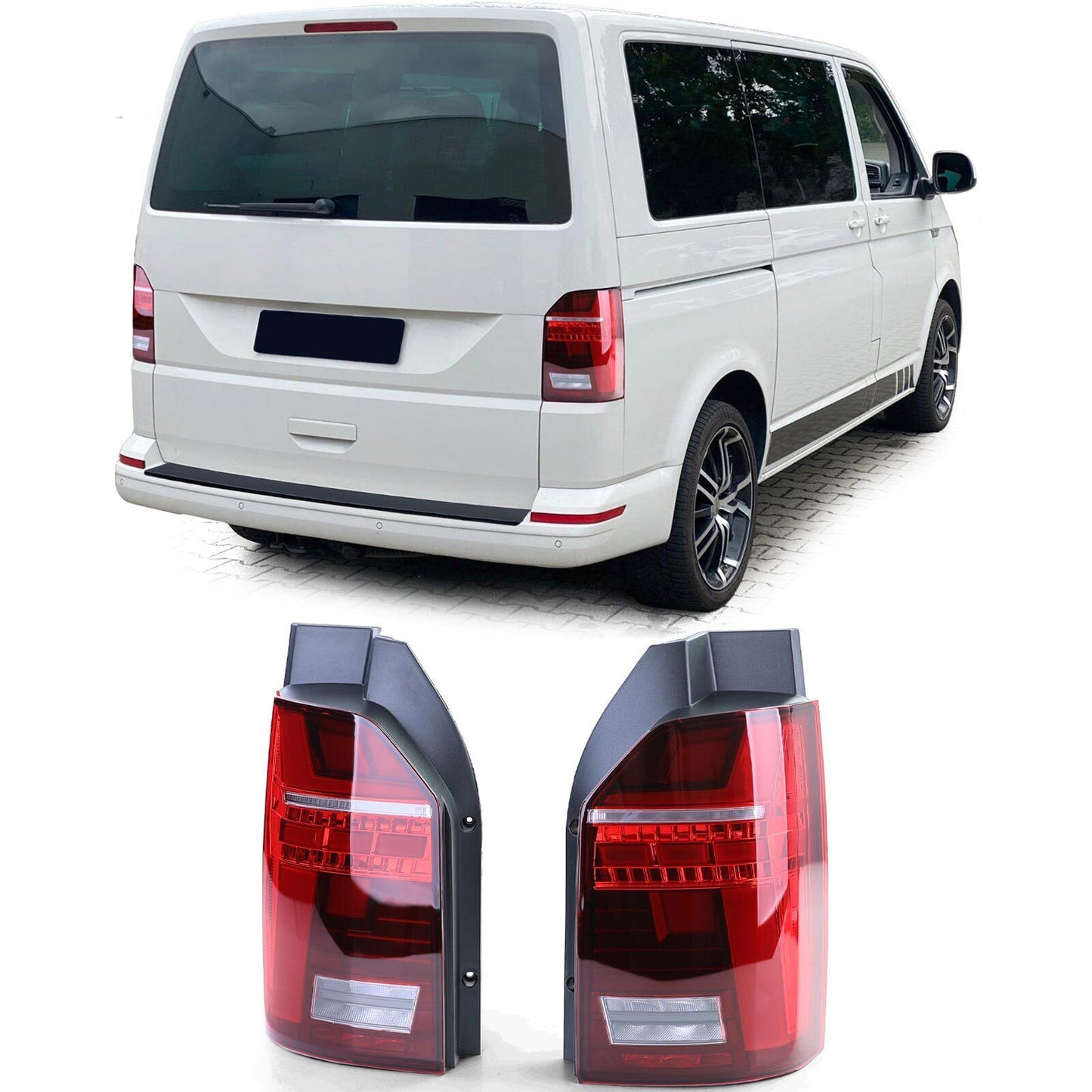 Fanale posteriore Facelift Rosso Trasparente aftermarket compatibile con T6 Bus con Portellone 15-19