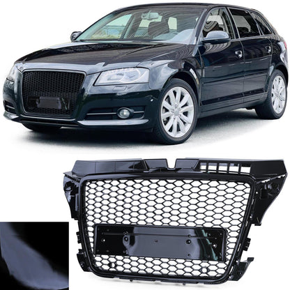 Griglia sportiva a nido d'ape nera lucida senza emblema aftermarket compatibile con Audi A3 8P 08-13