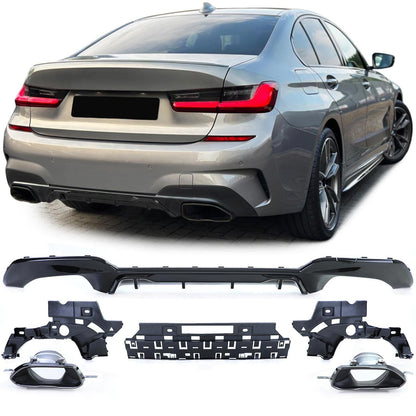 Diffusore Posteriore Sportivo Lucido + Terminali di Scarico 340 Look adatto per BMW Serie 3 G20 G21 320 330