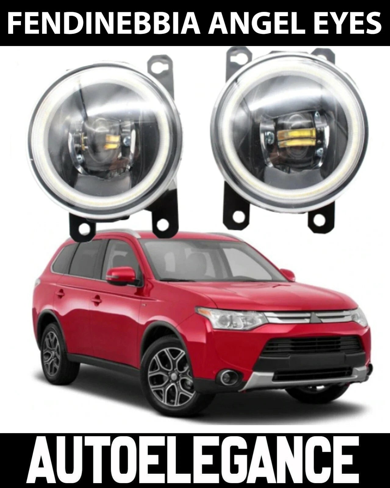 MITSUBISHI OUTLANDER 2013- FARETTI FENDINEBBIA LED CREE 8000LM BIANCO ANGEL EYES