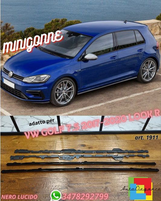art.1911🔥MINIGONNE ADATTO PER VW GOLF 7.5 2017-2020 LOOK R NERO LUCIDO TOP🔥