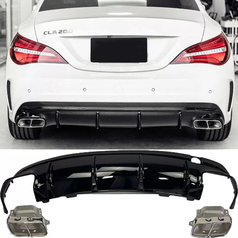 😎Diffusore+ Terminali Di Scarico (CHROME) Adatto Per Mercedes CLA 45 AMG 😎