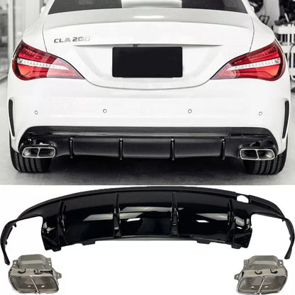 😎Diffusore+ Terminali Di Scarico (CHROME) Adatto Per Mercedes CLA 45 AMG 😎