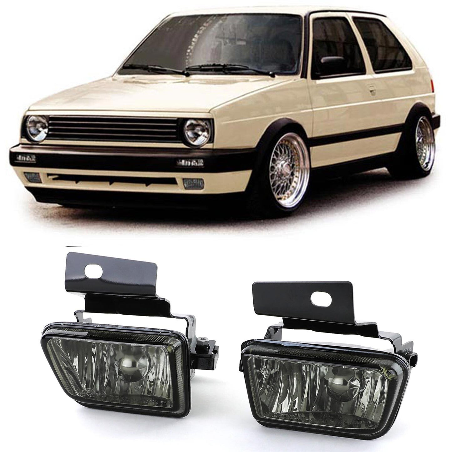 Fari fendinebbia in vetro trasparente fumé nero aftermarket compatibile con VW Golf 2 Jetta 2 83-92