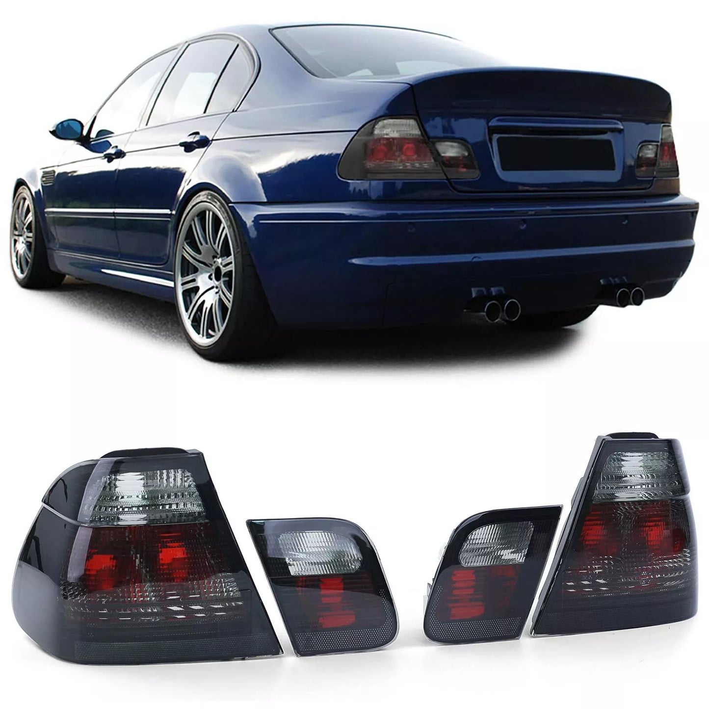💎Crystal Black Smoke Glass Rear Lights Fit For BMW E46 Sedan 98-01💎