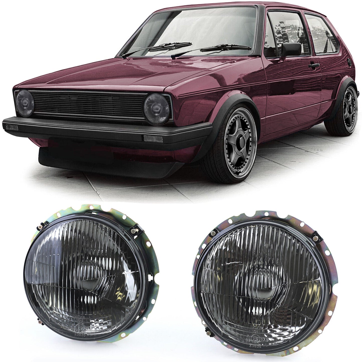 Coppia fari neri scanalati fumo aftermarket compatibile con VW Golf 1 + Cabrio 74-83