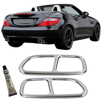 Terminale di scarico cromato 4 tubi ottici aftermarket compatibile con Mercedes SLK R171 08-11