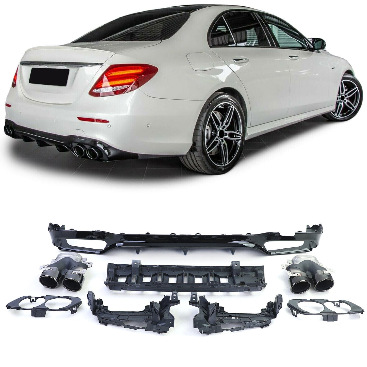 Sport Rear Diffuser Exhaust Tips Aftermarket Compatible With Mercedes E-Class W213 Limousine 16 